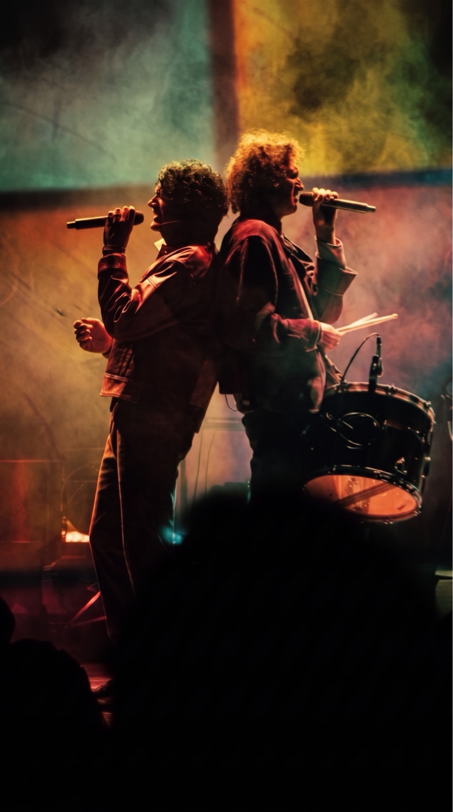 Singer performing on stage in purple light