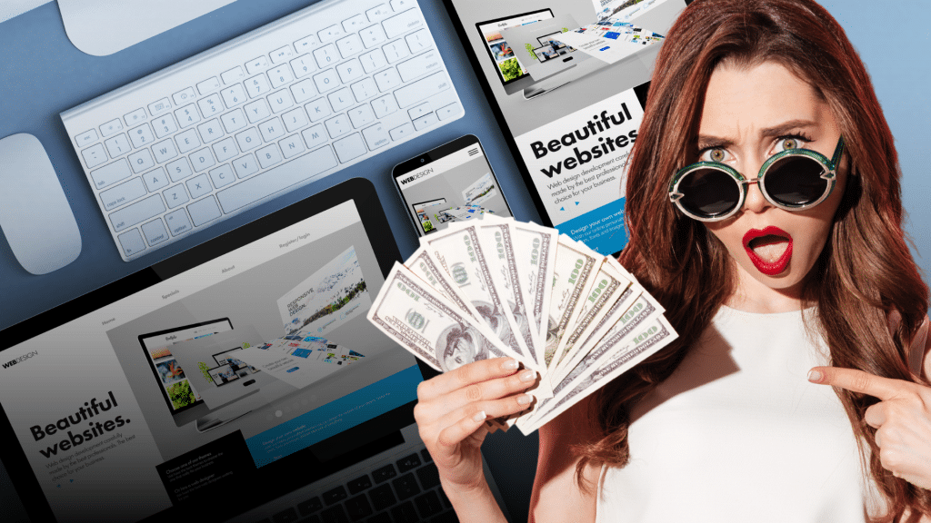 woman shocked, holding money, website costs