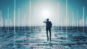 man lost in digital world